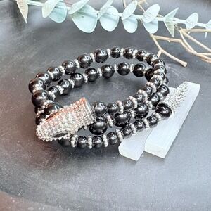 Snake Wrap Necklace Bracelet 20 In | Black Beaded Wire Wrap | Gothic Witchy Dark